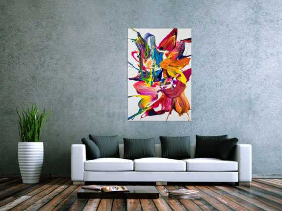 Original Gemälde abstrakt 120x80cm Action Painting Moderne Kunst handgemalt Mischtechnik bunt weiß rot einzigartig