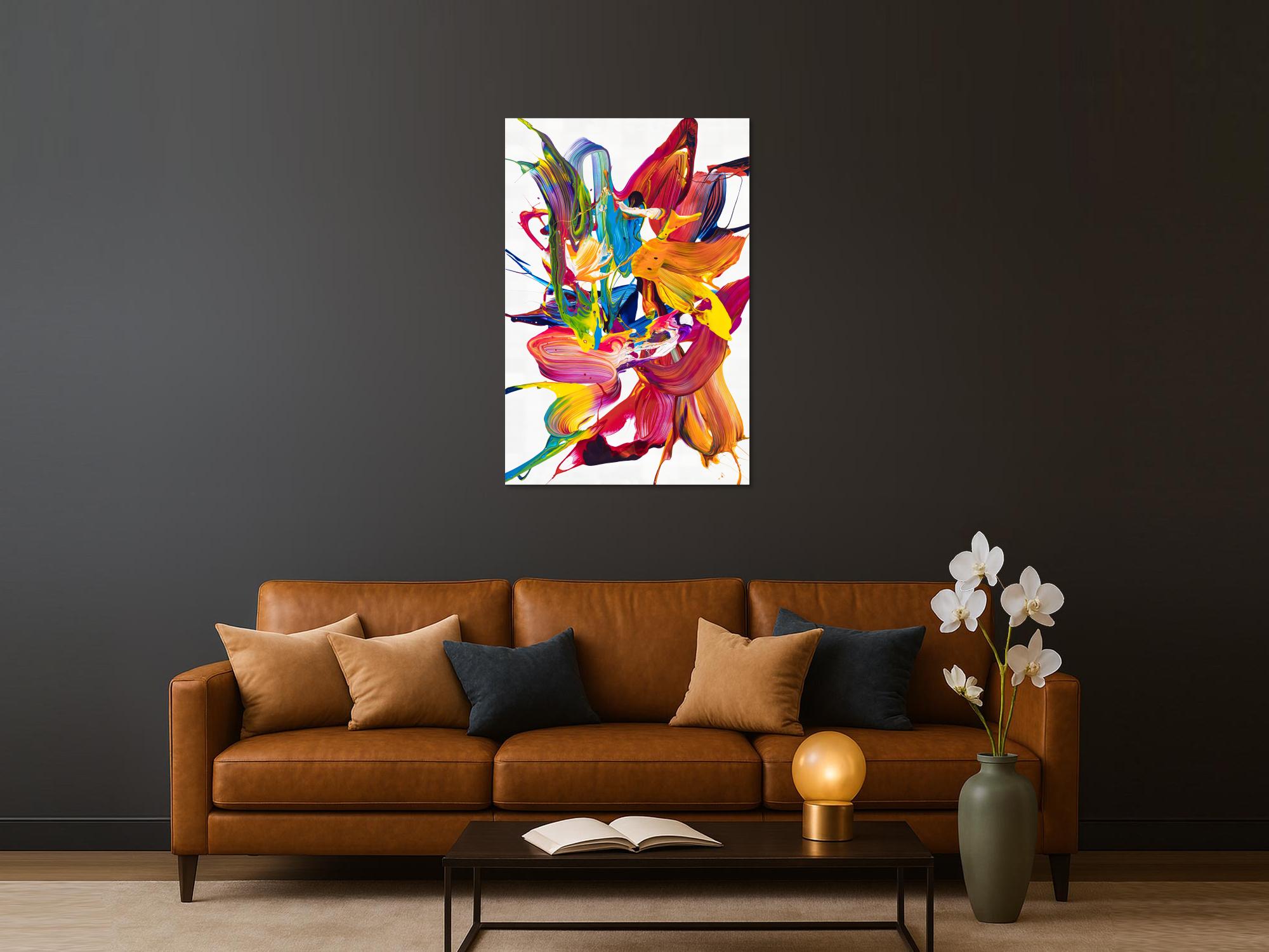 Original Gemälde abstrakt 120x80cm Action Painting Moderne Kunst handgemalt Mischtechnik bunt weiß rot einzigartig