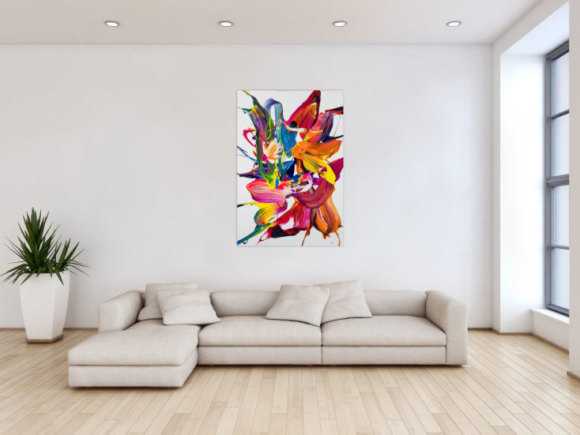 Original Gemälde abstrakt 120x80cm Action Painting Moderne Kunst handgemalt Mischtechnik bunt weiß rot einzigartig