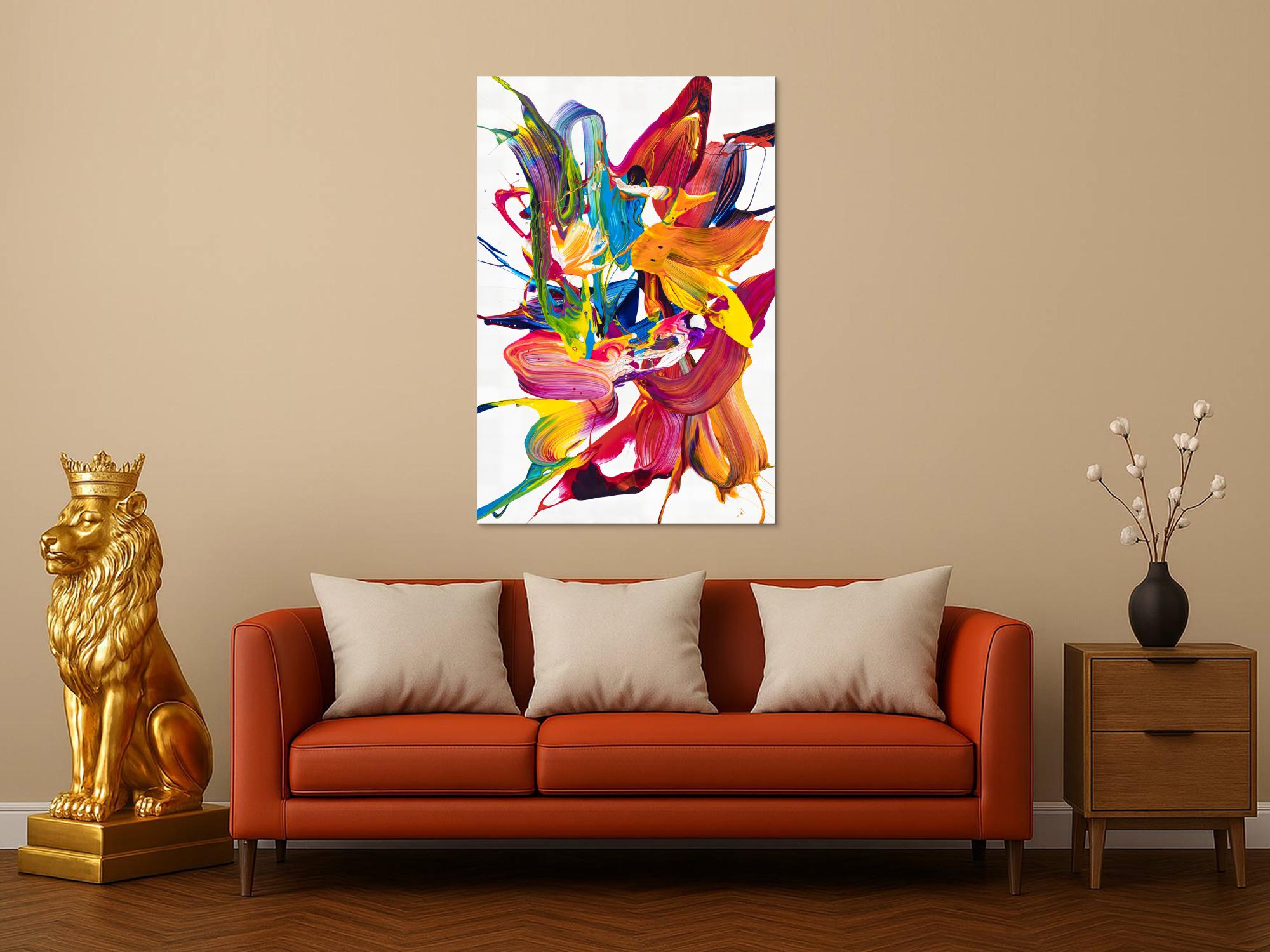 Original Gemälde abstrakt 120x80cm Action Painting Moderne Kunst handgemalt Mischtechnik bunt weiß rot einzigartig