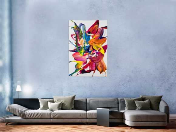 Original Gemälde abstrakt 120x80cm Action Painting Moderne Kunst handgemalt Mischtechnik bunt weiß rot einzigartig