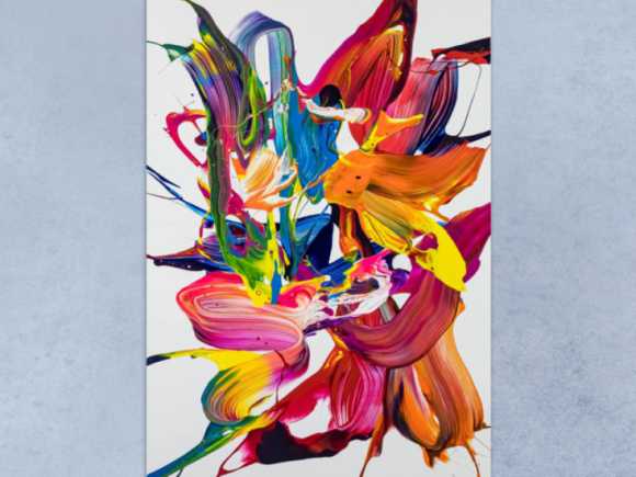 Original Gemälde abstrakt 120x80cm Action Painting Moderne Kunst handgemalt Mischtechnik bunt weiß rot einzigartig