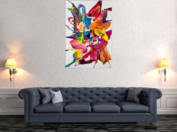 Original Gemälde abstrakt 120x80cm Action Painting Moderne Kunst handgemalt Mischtechnik bunt weiß rot einzigartig