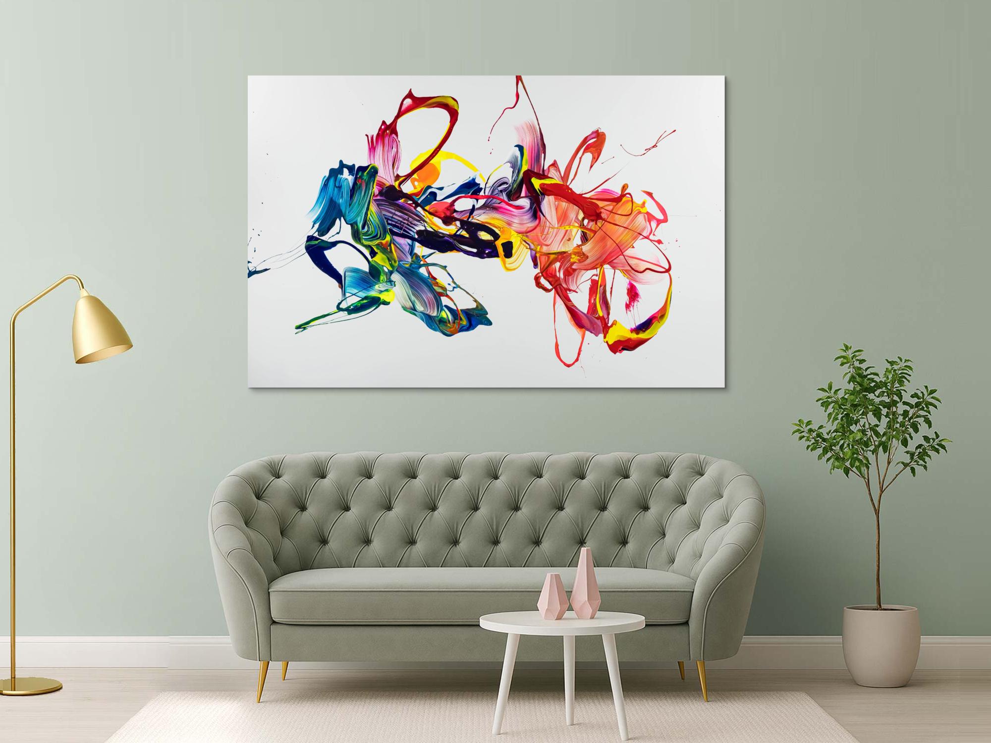 Gemälde Original abstrakt 130x200cm Action Painting zeitgenössisch handgefertigt Mischtechnik weiß bunt rot hochwertig