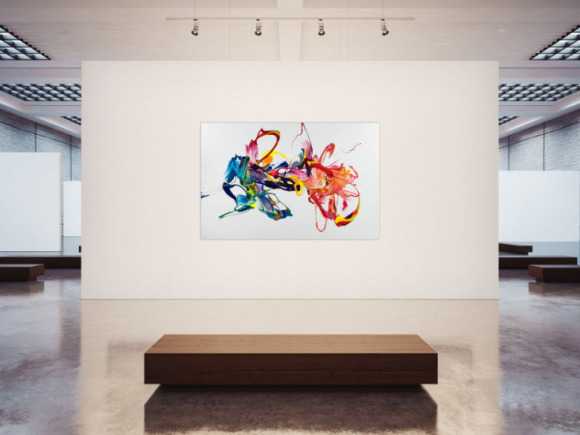 Gemälde Original abstrakt 130x200cm Action Painting zeitgenössisch handgefertigt Mischtechnik weiß bunt rot hochwertig