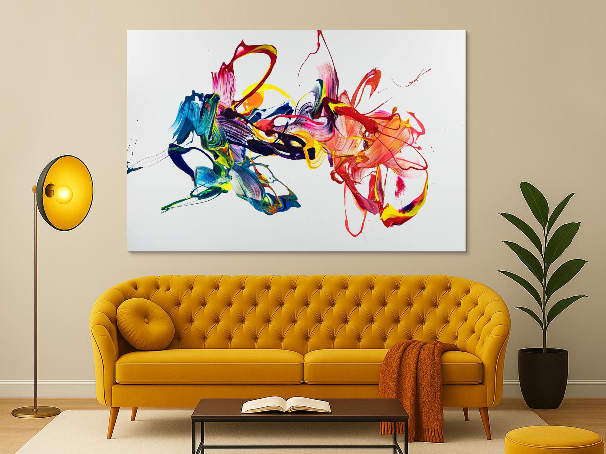 Gemälde Original abstrakt 130x200cm Action Painting zeitgenössisch handgefertigt Mischtechnik weiß bunt rot hochwertig