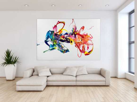 Gemälde Original abstrakt 130x200cm Action Painting zeitgenössisch handgefertigt Mischtechnik weiß bunt rot hochwertig