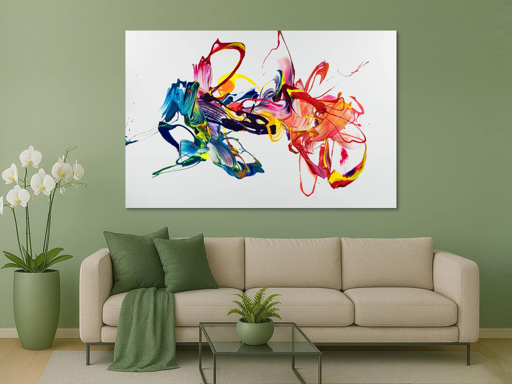 Gemälde Original abstrakt 130x200cm Action Painting zeitgenössisch handgefertigt Mischtechnik weiß bunt rot hochwertig