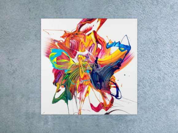 Gemälde Original abstrakt 100x100cm Action Painting zeitgenössisch handgefertigt Mischtechnik bunt weiß rot einzigartig