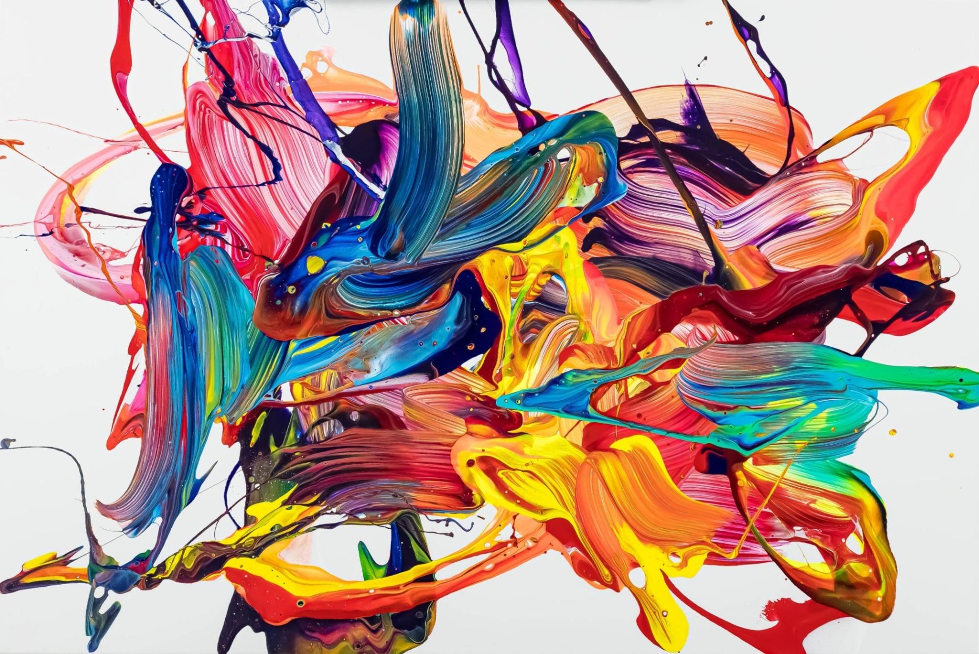 Abstraktes Original Gemälde 80x120cm Action Painting Moderne Kunst handgemalt Mischtechnik bunt weiß rot hochwertig