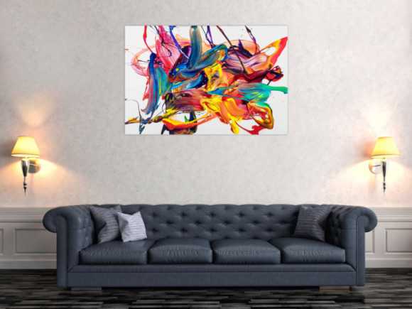 Abstraktes Original Gemälde 80x120cm Action Painting Moderne Kunst handgemalt Mischtechnik bunt weiß rot hochwertig