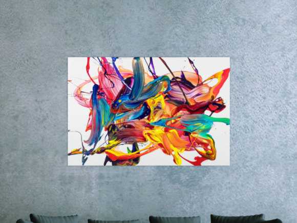 Abstraktes Original Gemälde 80x120cm Action Painting Moderne Kunst handgemalt Mischtechnik bunt weiß rot hochwertig