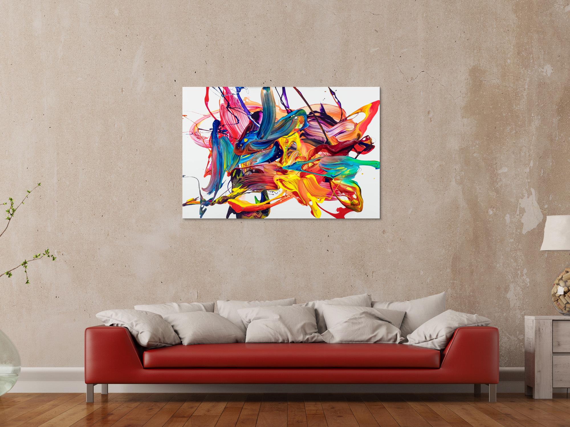 Abstraktes Original Gemälde 80x120cm Action Painting Moderne Kunst handgemalt Mischtechnik bunt weiß rot hochwertig