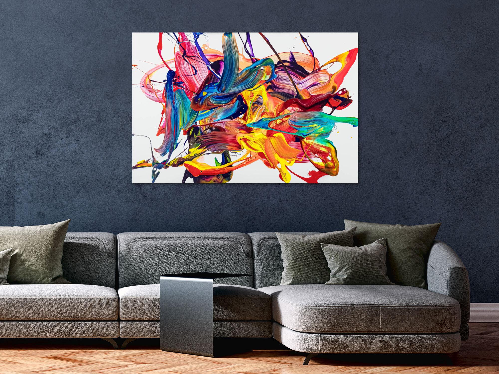 Abstraktes Original Gemälde 80x120cm Action Painting Moderne Kunst handgemalt Mischtechnik bunt weiß rot hochwertig