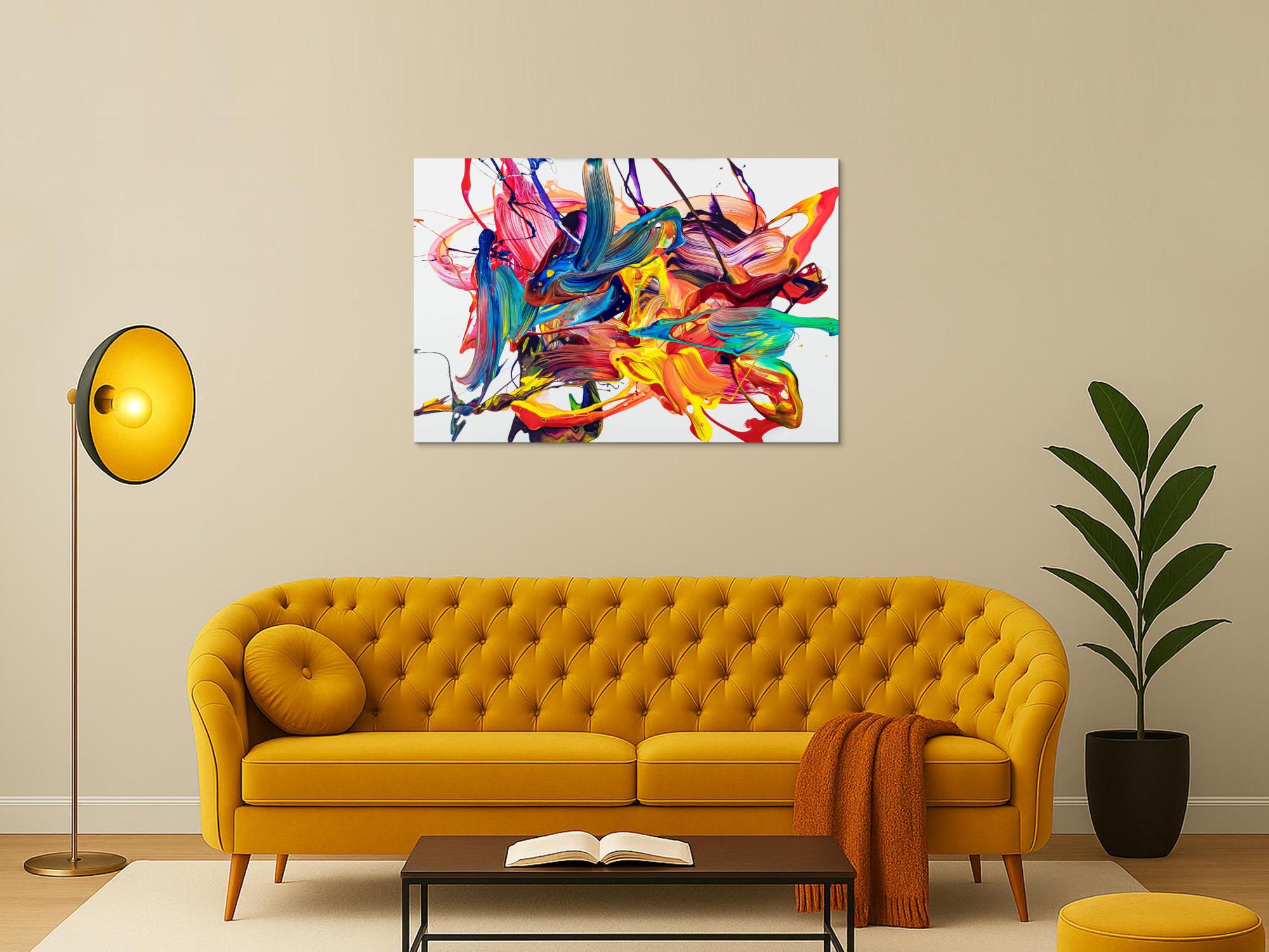 Abstraktes Original Gemälde 80x120cm Action Painting Moderne Kunst handgemalt Mischtechnik bunt weiß rot hochwertig