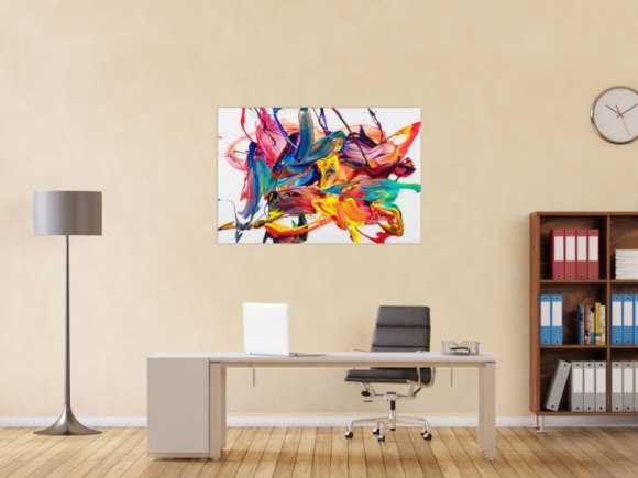 Abstraktes Original Gemälde 80x120cm Action Painting Moderne Kunst handgemalt Mischtechnik bunt weiß rot hochwertig