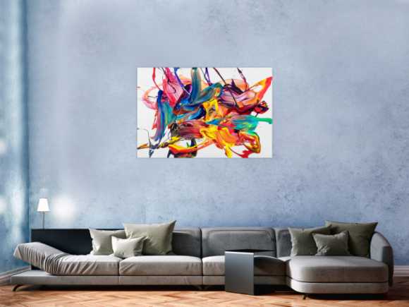 Abstraktes Original Gemälde 80x120cm Action Painting Moderne Kunst handgemalt Mischtechnik bunt weiß rot hochwertig
