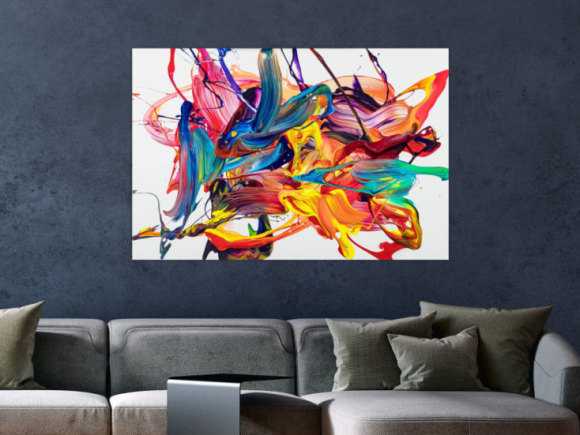 Abstraktes Original Gemälde 80x120cm Action Painting Moderne Kunst handgemalt Mischtechnik bunt weiß rot hochwertig
