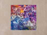 Abstraktes Original Gemälde 100x100cm Action Painting zeitgenössisch handgefertigt Mischtechnik blau violett orange einzigartig