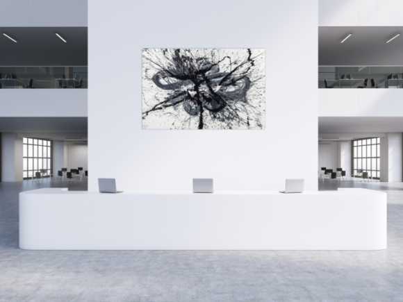 Gemälde Original abstrakt 130x200cm Minimalistisch Modern Art handgemalt Action Painting schwarz weiss weiß schwarz Unikat
