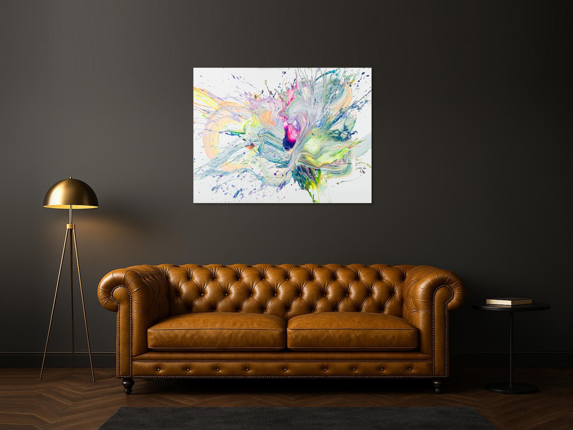 Abstraktes Original Gemälde 100x130cm Action Painting Moderne Kunst handgemalt Fluid Painting weiß hellgrün beige hochwertig