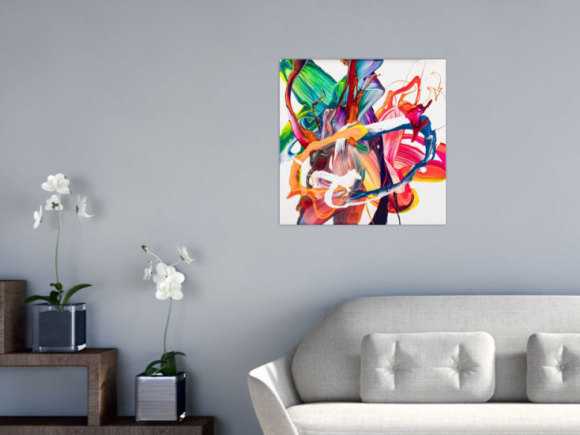 Gemälde Original abstrakt 60x60cm Action Painting Moderne Kunst auf Leinwand Mischtechnik bunt weiß rot einzigartig