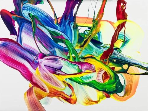 Abstraktes Original Gemälde 60x80cm Action Painting Moderne Kunst handgemalt Fluid Painting bunt weiß hellgrün hochwertig