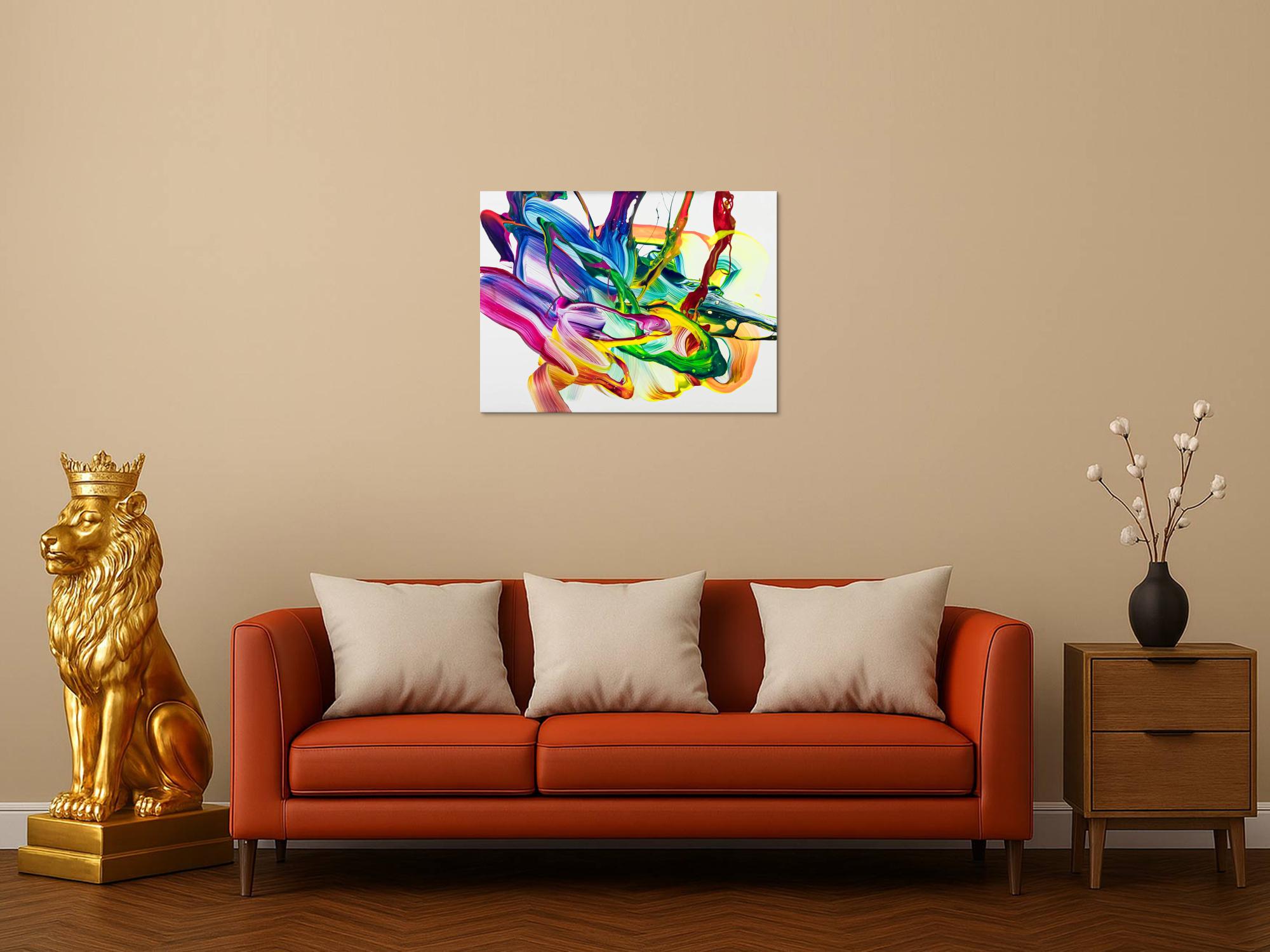 Abstraktes Original Gemälde 60x80cm Action Painting Moderne Kunst handgemalt Fluid Painting bunt weiß hellgrün hochwertig