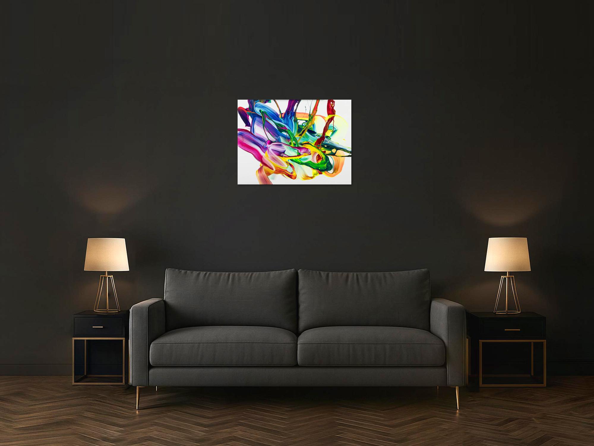 Abstraktes Original Gemälde 60x80cm Action Painting Moderne Kunst handgemalt Fluid Painting bunt weiß hellgrün hochwertig