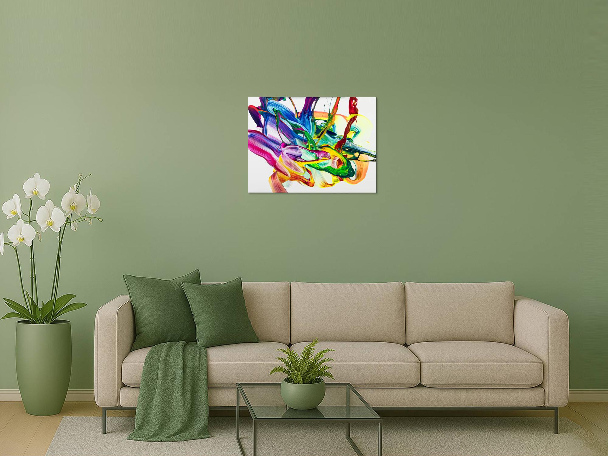 Abstraktes Original Gemälde 60x80cm Action Painting Moderne Kunst handgemalt Fluid Painting bunt weiß hellgrün hochwertig