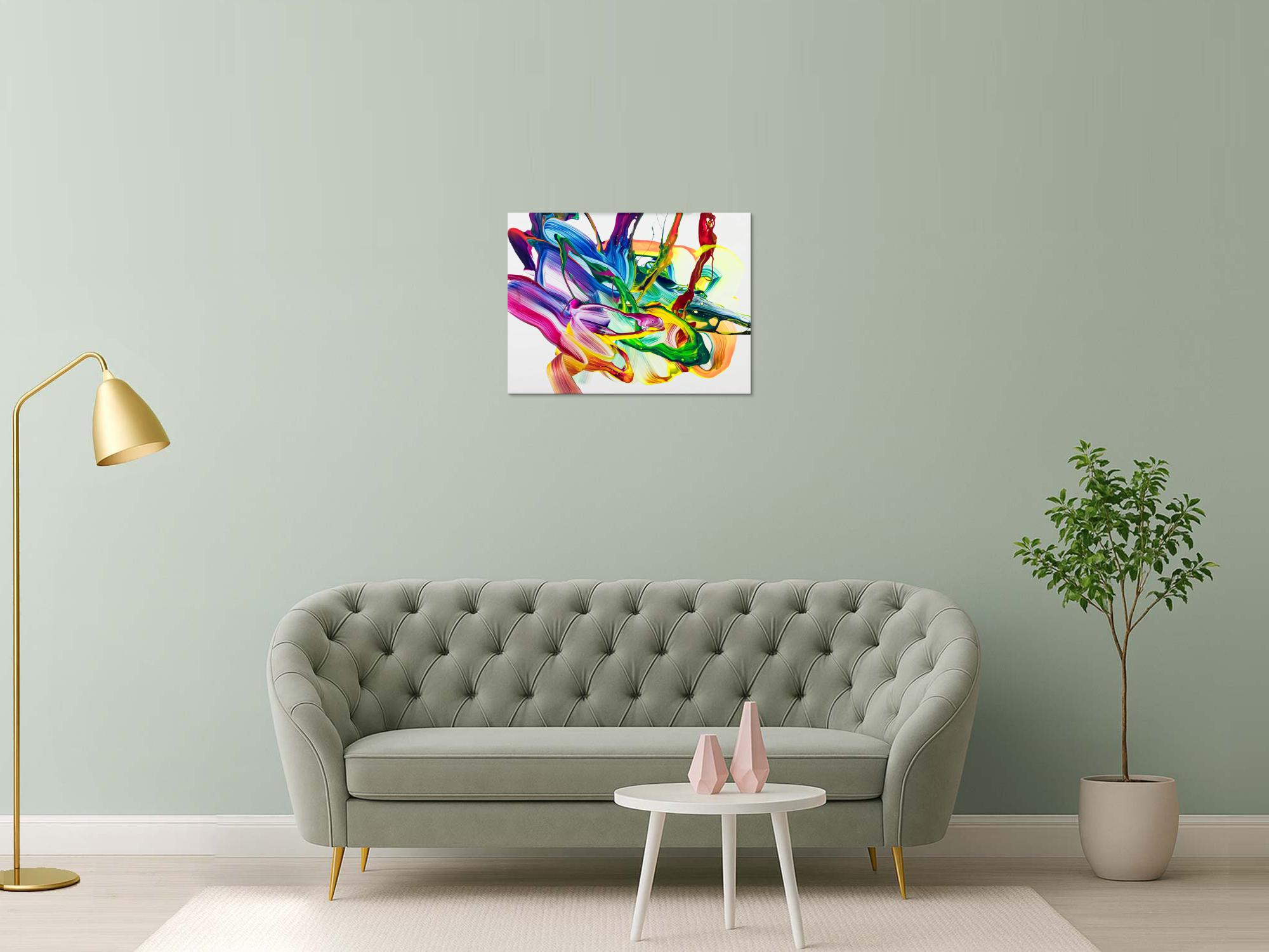 Abstraktes Original Gemälde 60x80cm Action Painting Moderne Kunst handgemalt Fluid Painting bunt weiß hellgrün hochwertig