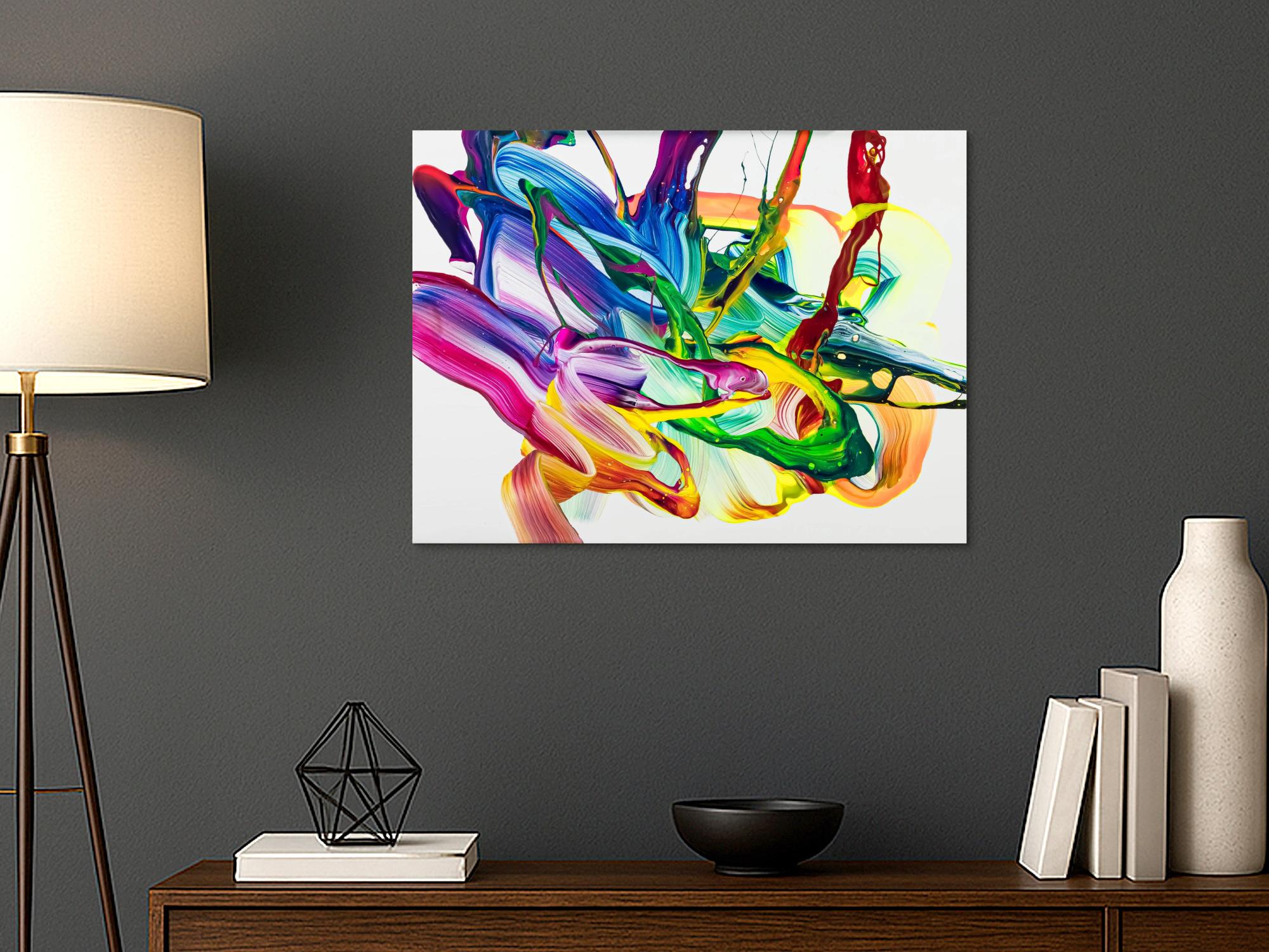 Abstraktes Original Gemälde 60x80cm Action Painting Moderne Kunst handgemalt Fluid Painting bunt weiß hellgrün hochwertig