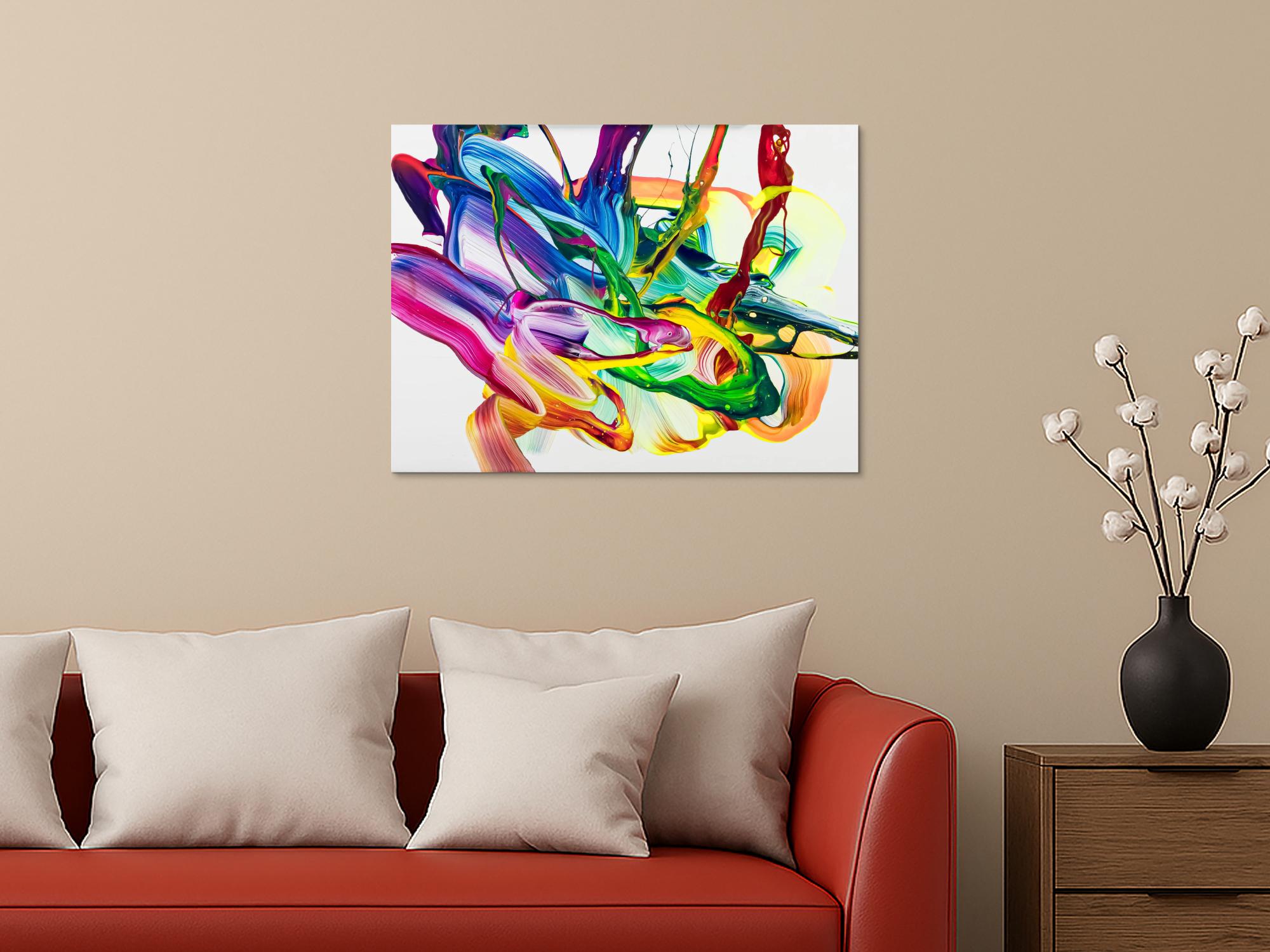 Abstraktes Original Gemälde 60x80cm Action Painting Moderne Kunst handgemalt Fluid Painting bunt weiß hellgrün hochwertig