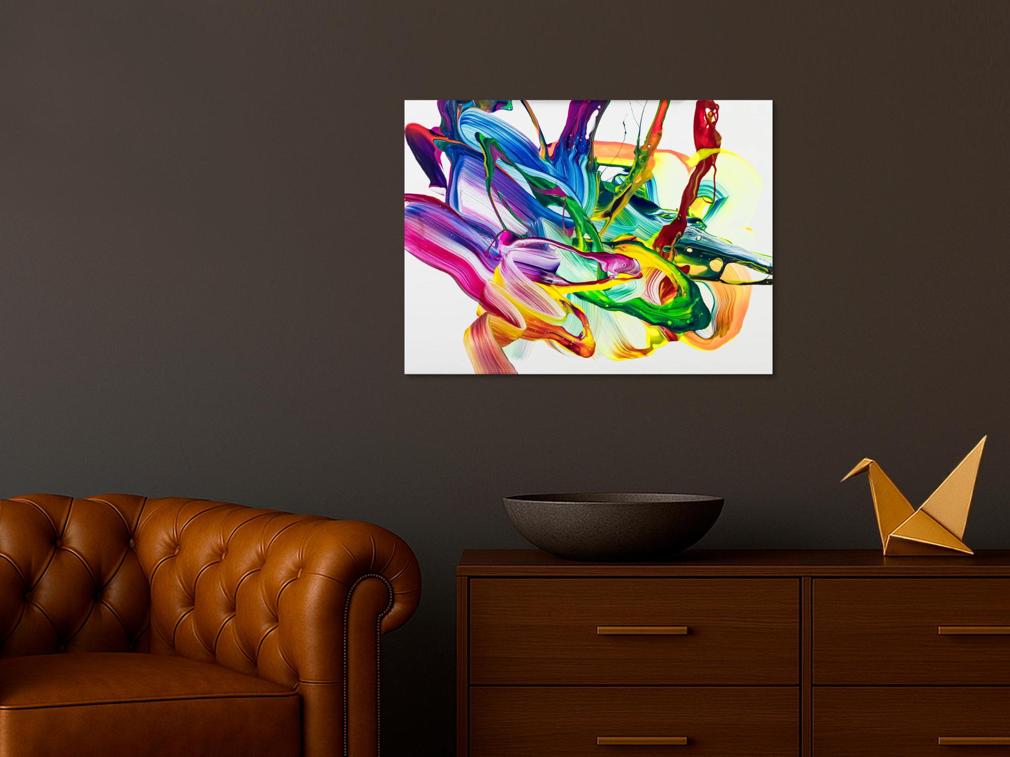 Abstraktes Original Gemälde 60x80cm Action Painting Moderne Kunst handgemalt Fluid Painting bunt weiß hellgrün hochwertig