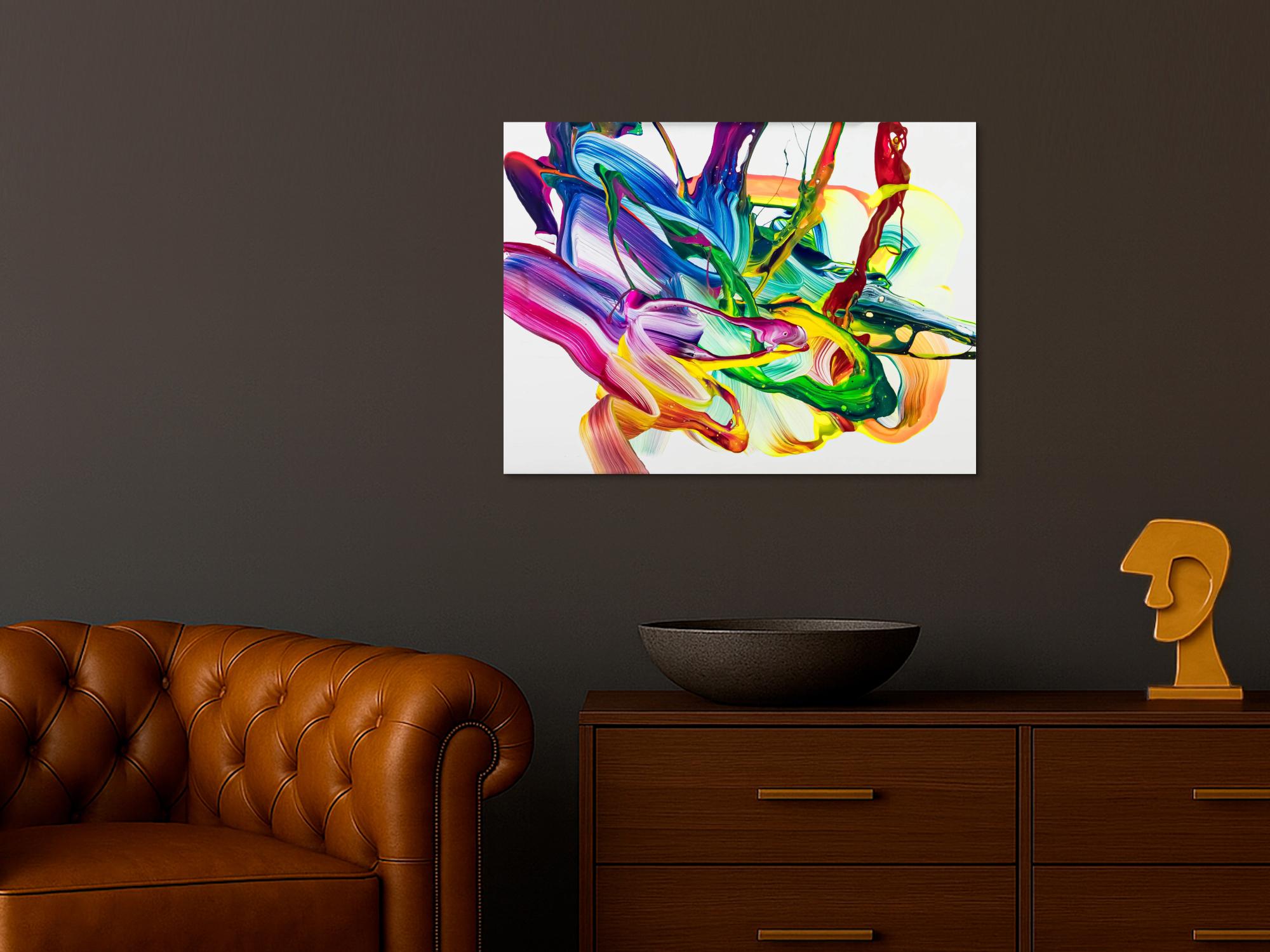 Abstraktes Original Gemälde 60x80cm Action Painting Moderne Kunst handgemalt Fluid Painting bunt weiß hellgrün hochwertig