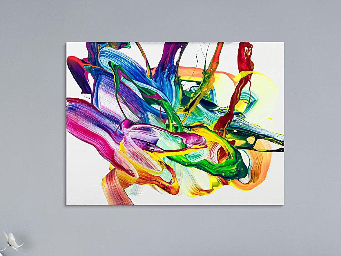 Abstraktes Original Gemälde 60x80cm Action Painting Moderne Kunst handgemalt Fluid Painting bunt weiß hellgrün hochwertig