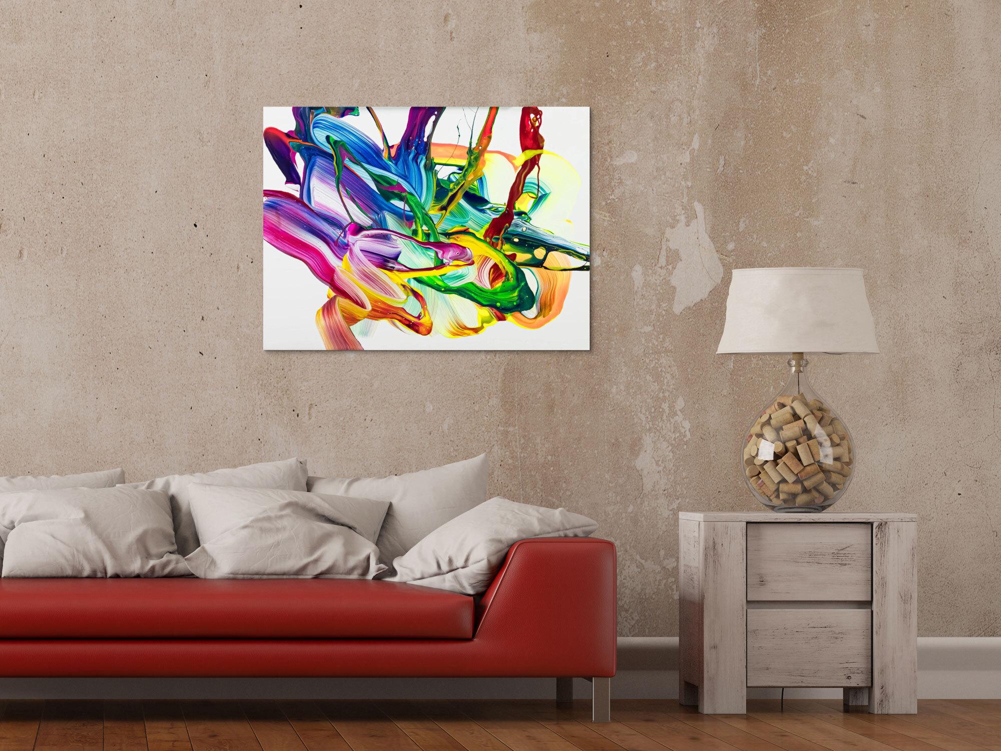 Abstraktes Original Gemälde 60x80cm Action Painting Moderne Kunst handgemalt Fluid Painting bunt weiß hellgrün hochwertig