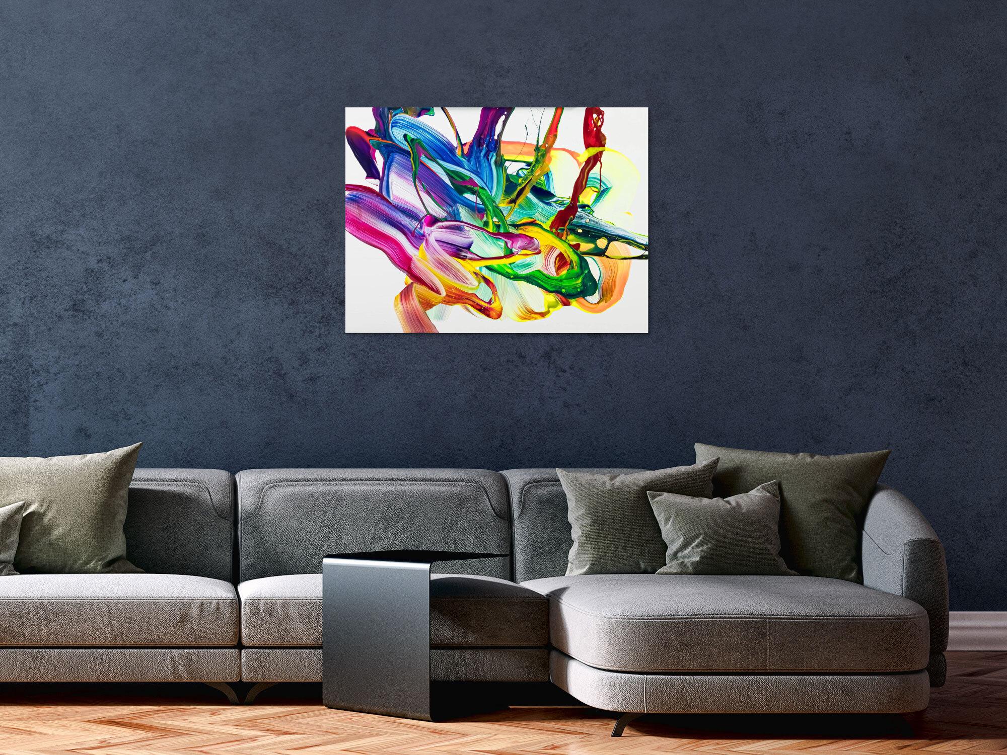 Abstraktes Original Gemälde 60x80cm Action Painting Moderne Kunst handgemalt Fluid Painting bunt weiß hellgrün hochwertig