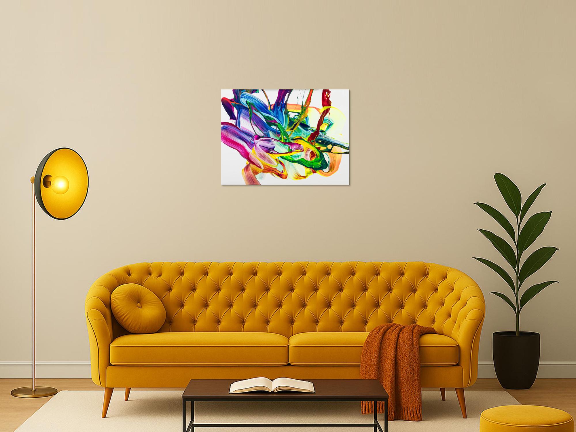 Abstraktes Original Gemälde 60x80cm Action Painting Moderne Kunst handgemalt Fluid Painting bunt weiß hellgrün hochwertig