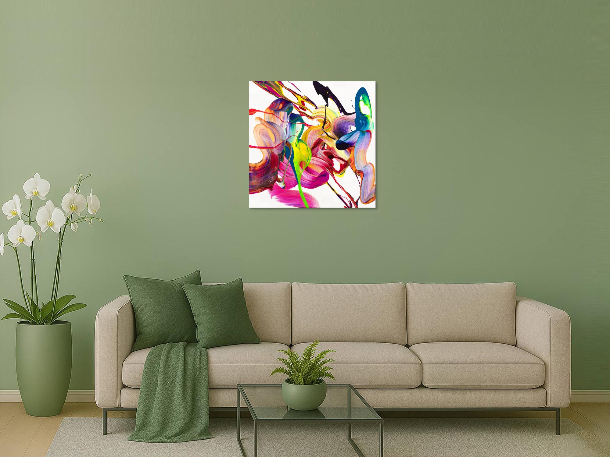 Original Gemälde abstrakt 80x80cm Action Painting Modern Art auf Leinwand Mischtechnik bunt weiß pink hochwertig