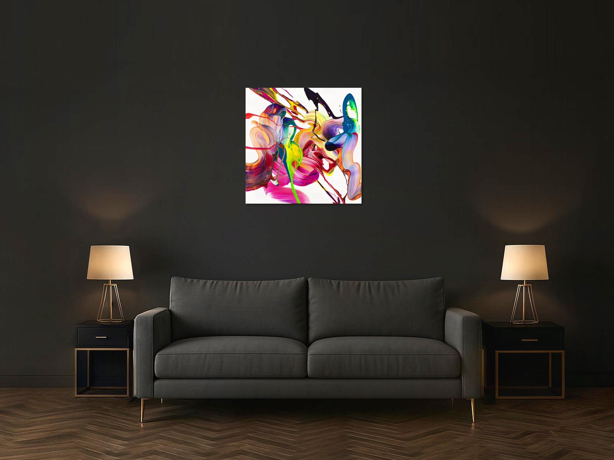 Original Gemälde abstrakt 80x80cm Action Painting Modern Art auf Leinwand Mischtechnik bunt weiß pink hochwertig