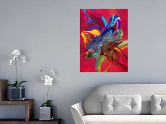 Abstraktes Original Gemälde 80x60cm Action Painting Moderne Kunst handgefertigt Fluid Painting rot pink orange Unikat