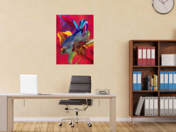 Abstraktes Original Gemälde 80x60cm Action Painting Moderne Kunst handgefertigt Fluid Painting rot pink orange Unikat
