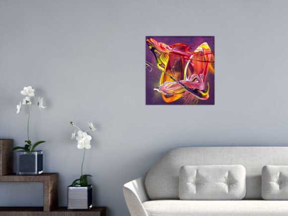 Original Gemälde abstrakt 50x50cm Action Painting Moderne Kunst auf Leinwand Mischtechnik violett rot orange Unikat