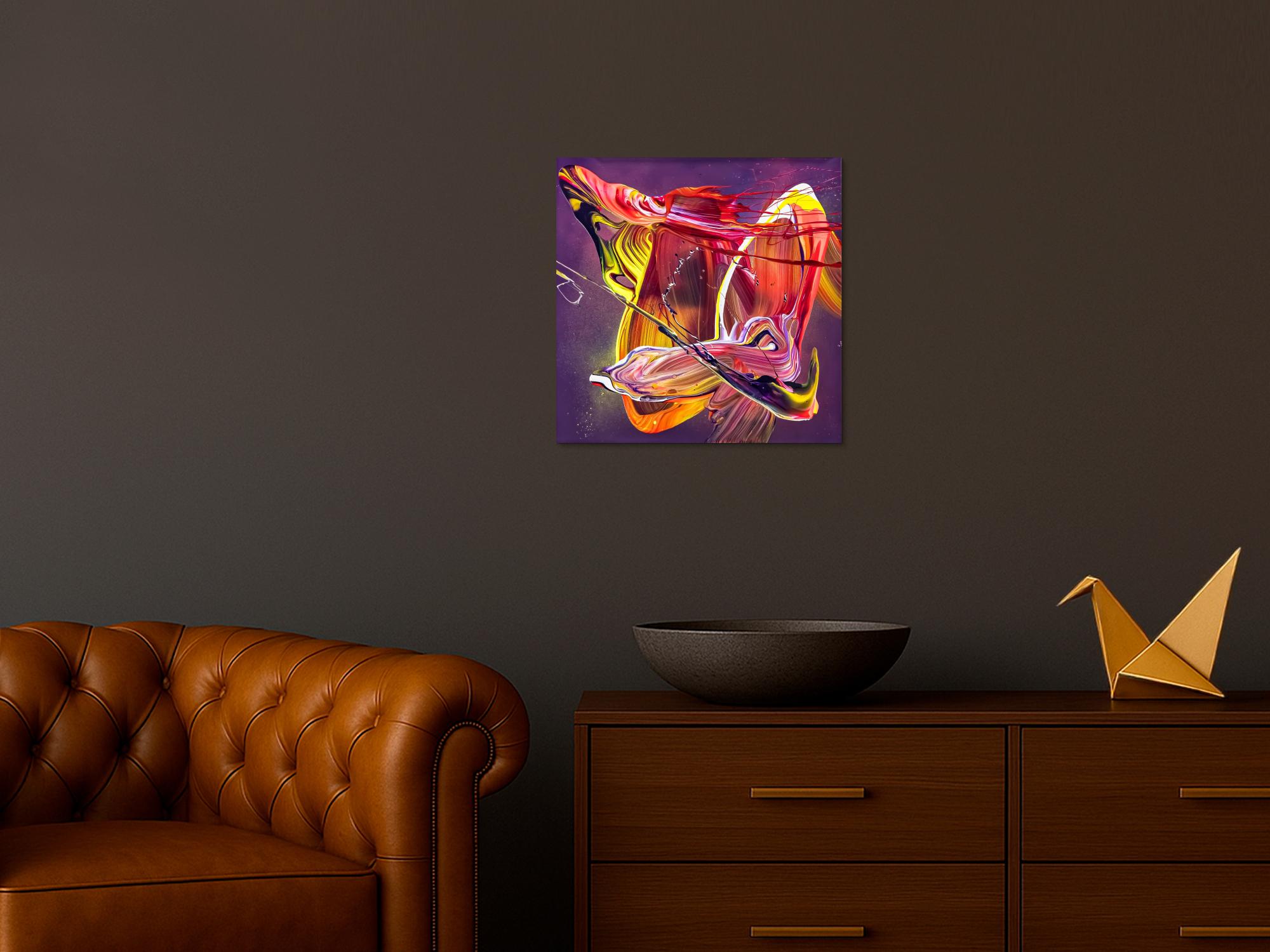 Original Gemälde abstrakt 50x50cm Action Painting Moderne Kunst auf Leinwand Mischtechnik violett rot orange Unikat