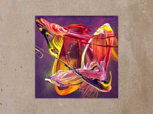 Original Gemälde abstrakt 50x50cm Action Painting Moderne Kunst auf Leinwand Mischtechnik violett rot orange Unikat