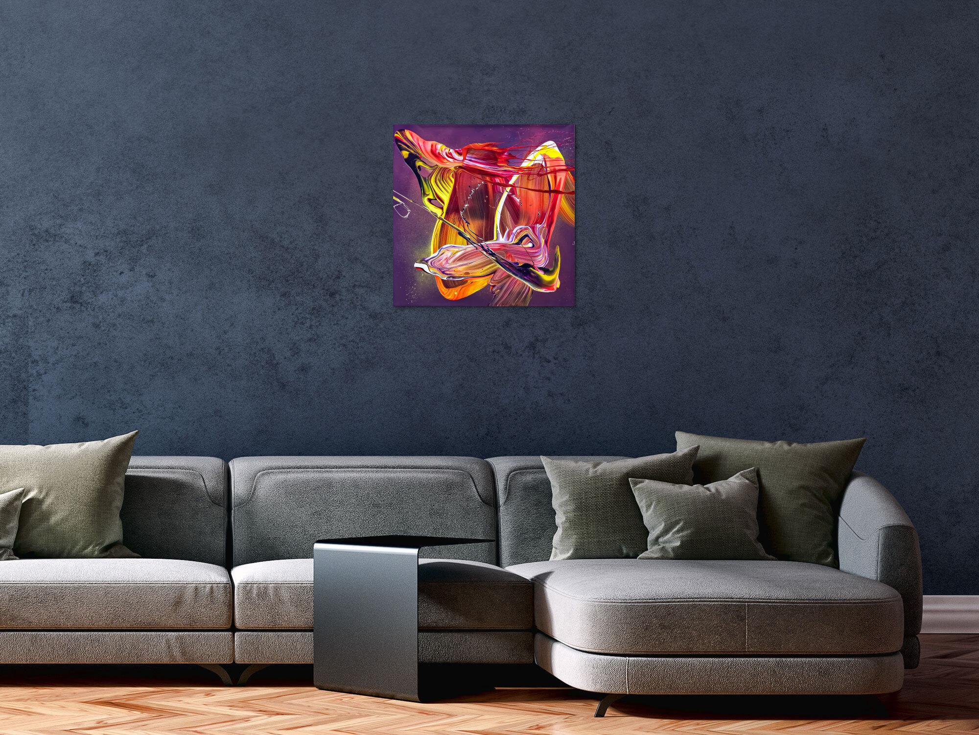 Original Gemälde abstrakt 50x50cm Action Painting Moderne Kunst auf Leinwand Mischtechnik violett rot orange Unikat