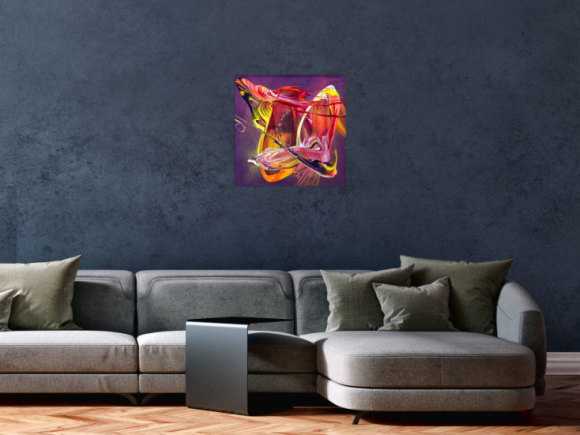 Original Gemälde abstrakt 50x50cm Action Painting Moderne Kunst auf Leinwand Mischtechnik violett rot orange Unikat