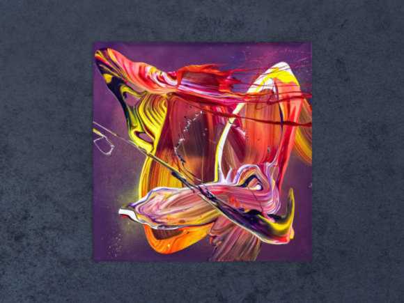 Original Gemälde abstrakt 50x50cm Action Painting Moderne Kunst auf Leinwand Mischtechnik violett rot orange Unikat