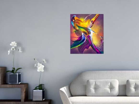 Original Gemälde abstrakt 60x50cm Action Painting expressionistisch auf Leinwand Mischtechnik bunt violett orange hochwertig